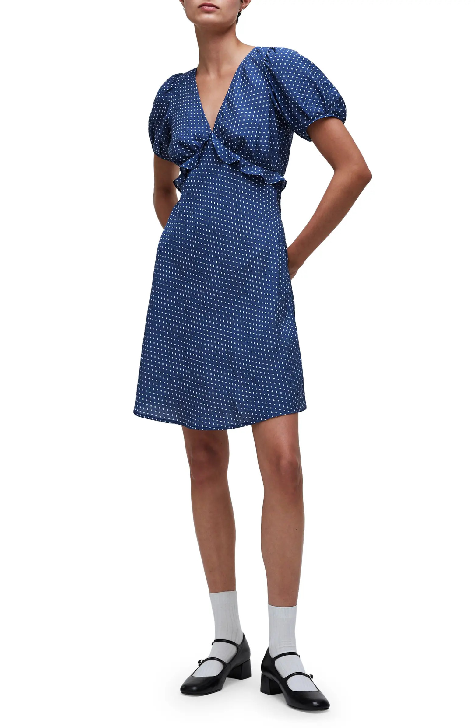 Polka Dot Puff Sleeve Ruffle Minidress | Nordstrom
