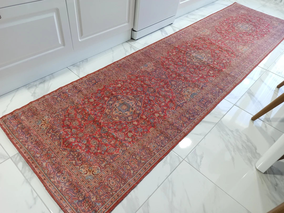 SURA Turkish Red Runner Rug, Floral Medallion Traditional Vintage Décor Mid-century Modern Runne... | Etsy (US)