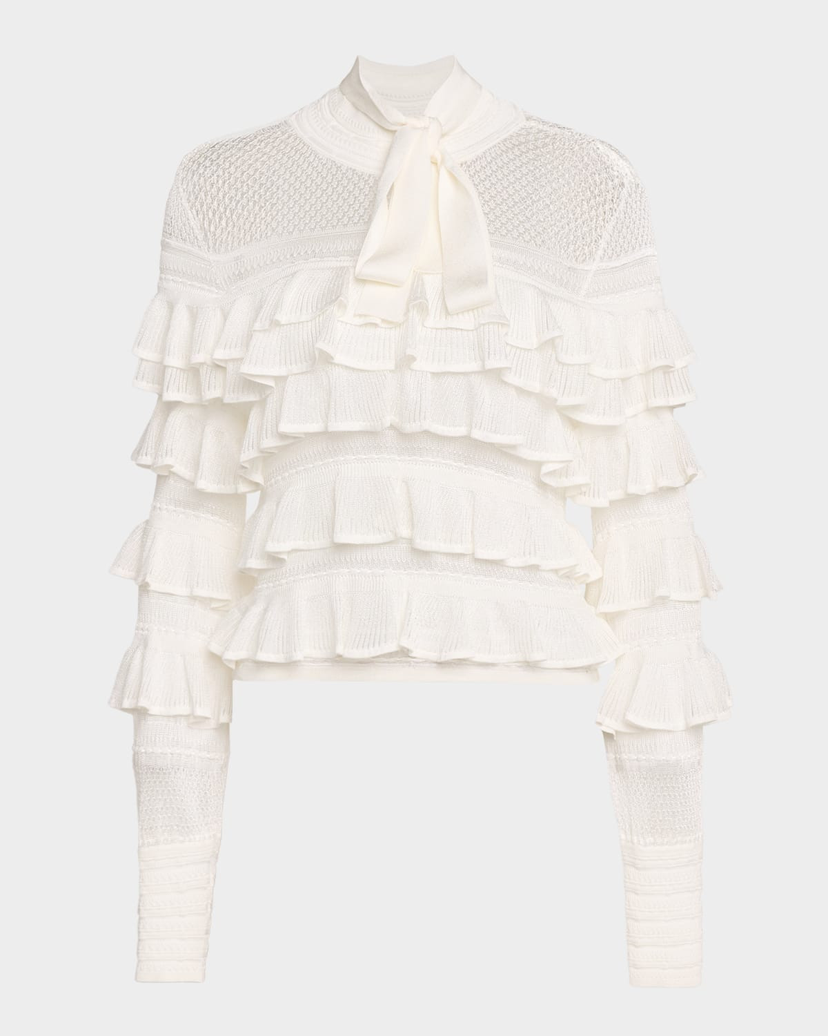 Luna Lace Frill Tie-Neck Top | Neiman Marcus