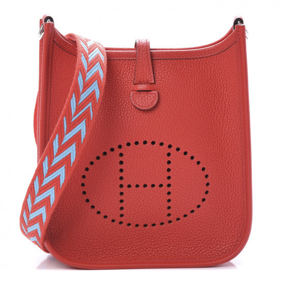 HERMES Taurillon Clemence Evelyne TPM Rouge De Coeur Bleu Du Nord | Fashionphile