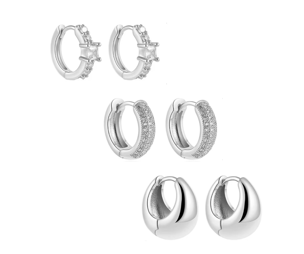 Dainty Huggie Hoop Earrings -3 Pairs - Silver | Macy's