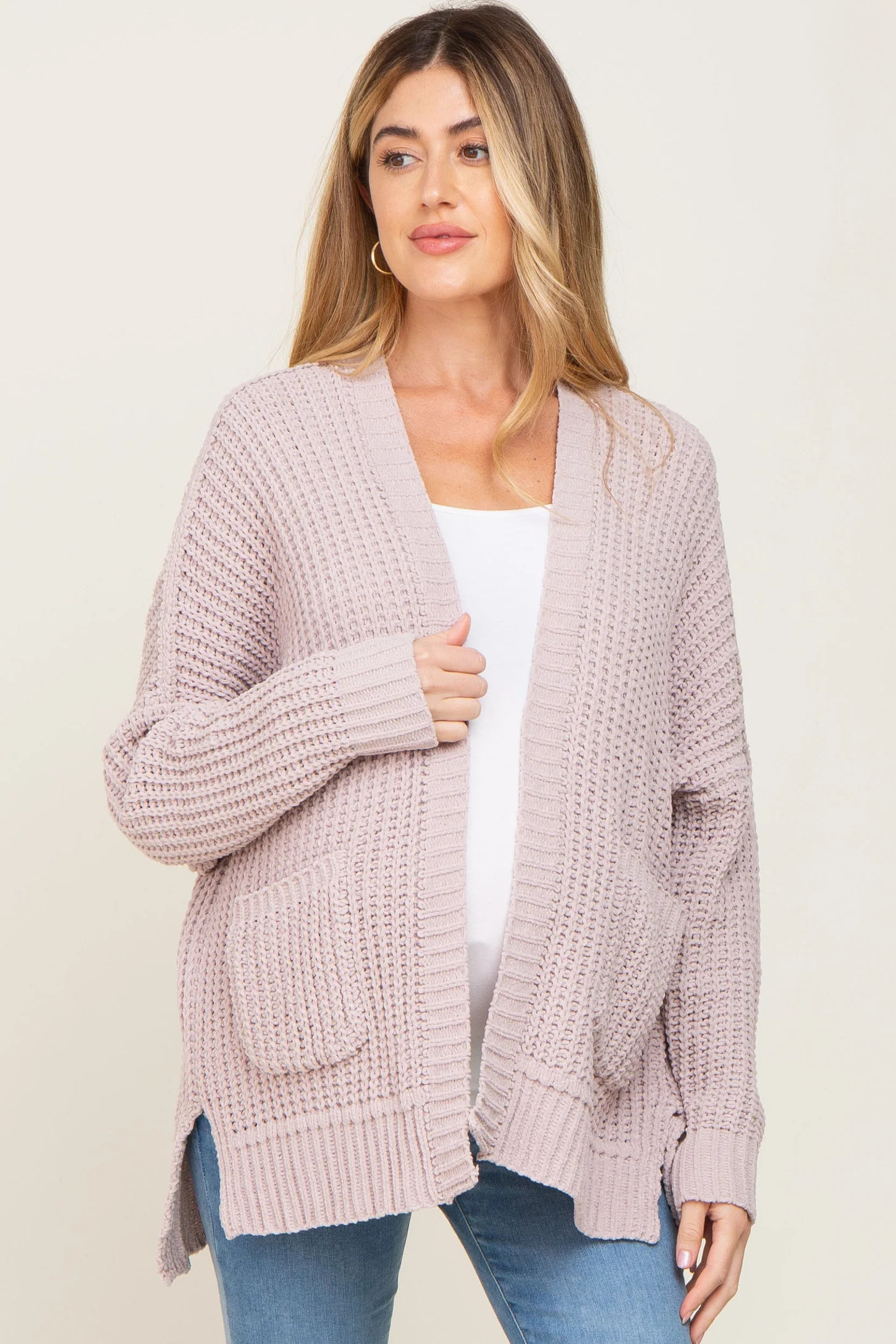 Taupe Chunky Knit Oversized Maternity Cardigan | PinkBlush Maternity