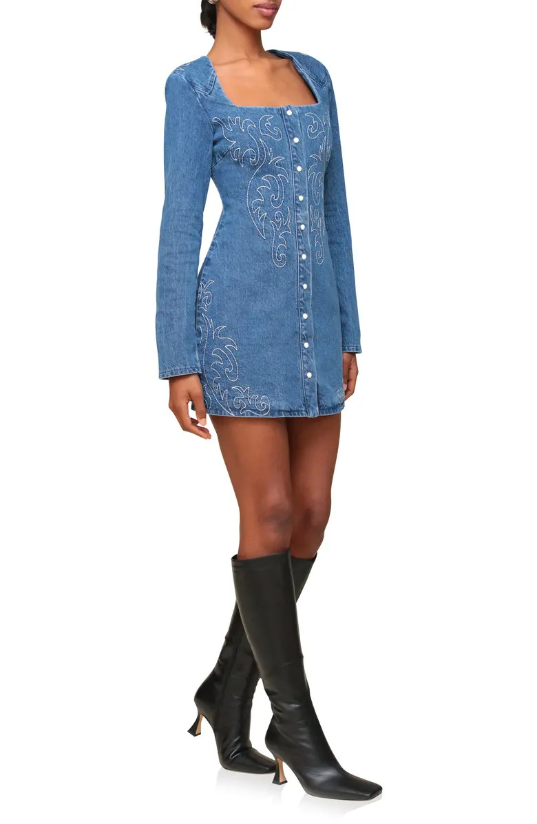Western Embroidered Long Sleeve Denim Minidress | Nordstrom