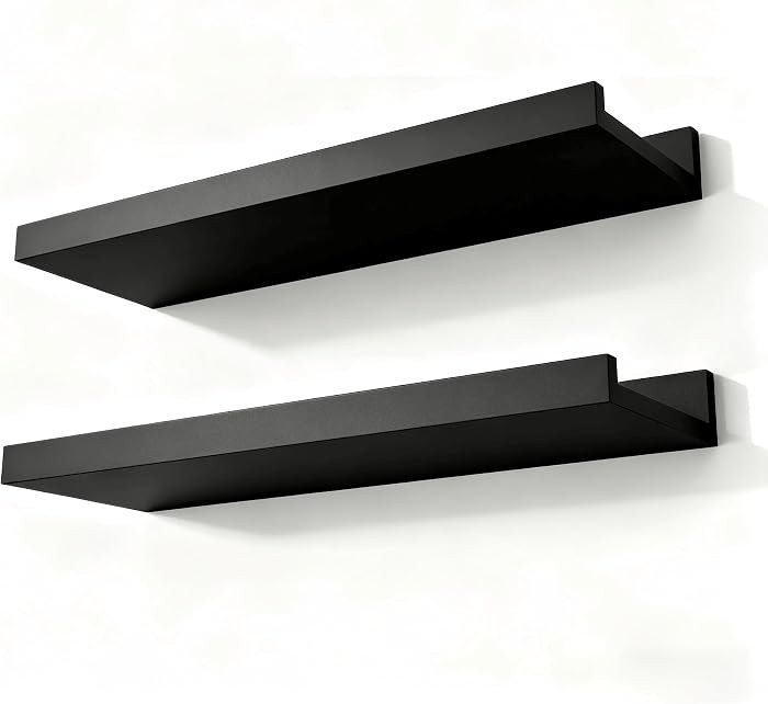Black Floating Shelves for Wall Decor, Wall Mounted Wood Storage Shelf for Bedroom, Living Room, ... | Amazon (US)