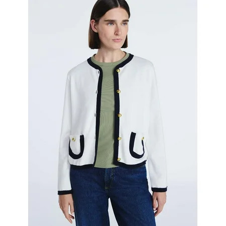 Free Assembly Women's Tipped Patch Pocket Cardigan Sweater, Lightweight, Sizes XS-XXL | Walmart (US)
