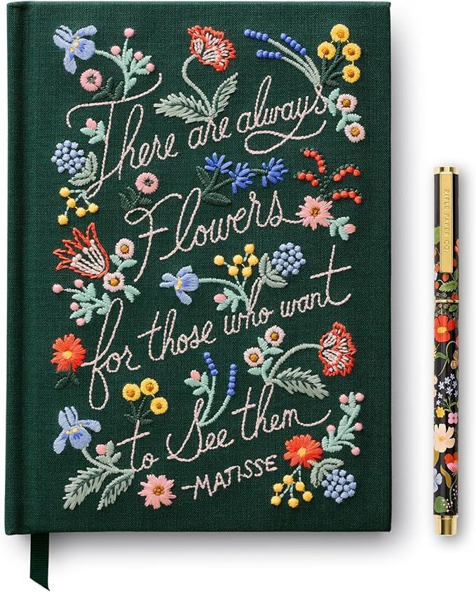 RIFLE PAPER CO. Embroidered Journal and Pen Bundle | 240 Ruled Pages, Cloth Cover with Floral Emb... | Amazon (US)