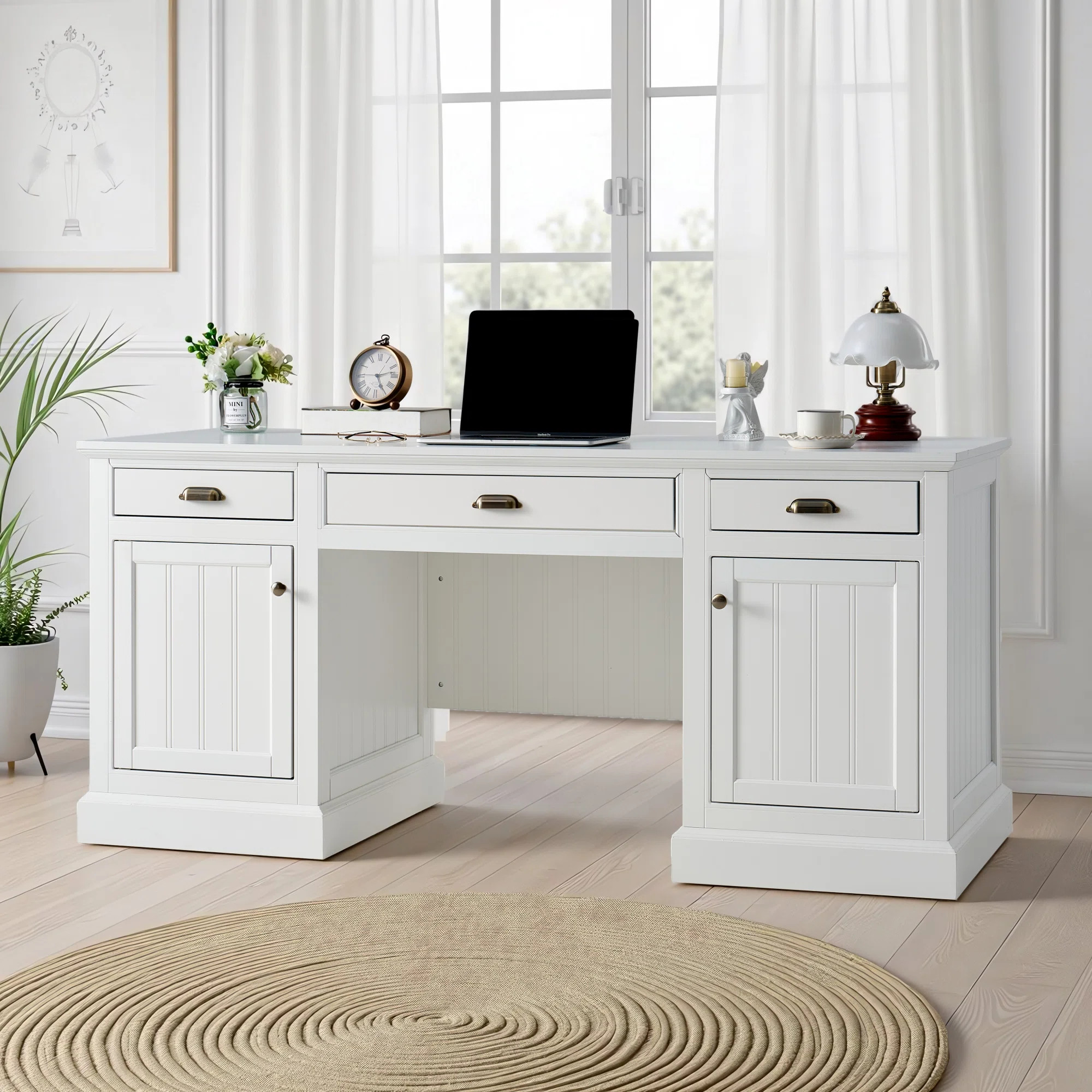 68" Farmhouse Executive Desk With 3 Drawers And 2 Cabinets | Wayfair North America