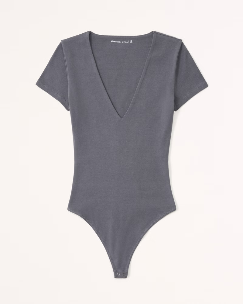 Short-Sleeve Cotton Seamless Fabric V-Neck Bodysuit | Abercrombie & Fitch (US)