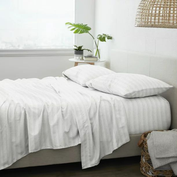 Noble Linens Premium Weathered Stripe 4 Piece Flannel Bed Sheet Set | Walmart (US)