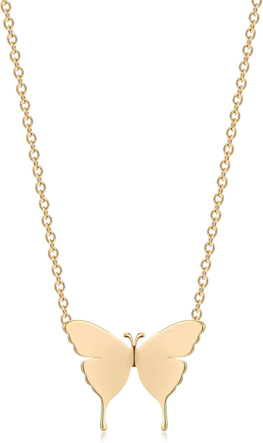 MEVECCO Gold Dainty Initial Necklace 18K Gold Plated Butterfly Pendant Name Necklaces Delicate Ev... | Amazon (US)
