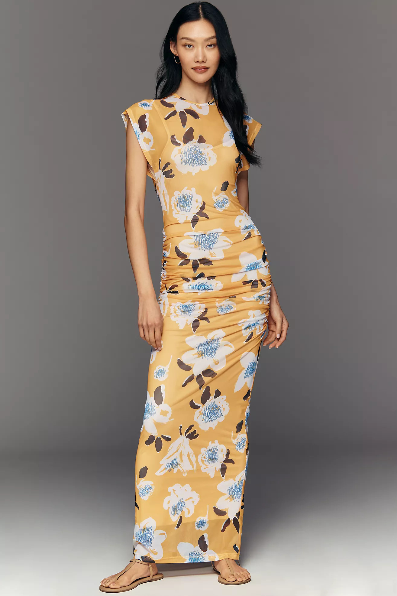 De Loreta Damasco Ruched Maxi Dress | Anthropologie (US)