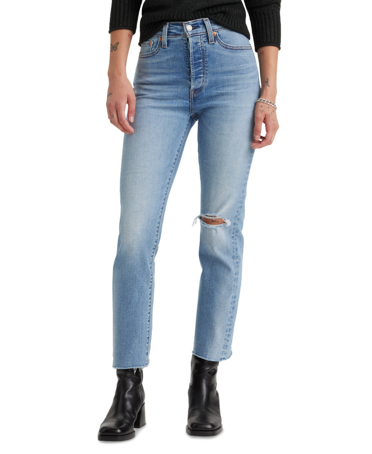 Levi's Women's Wedgie Straight-Leg High Rise Cropped Jeans - Night Sight | Macy's