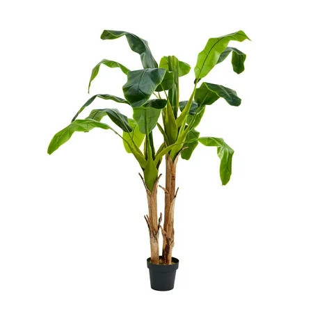 Pure Garden Artificial Banana Leaf Tree - Double Trunk Style Faux Plant in Sturdy Pot - Realistic In | Walmart (US)