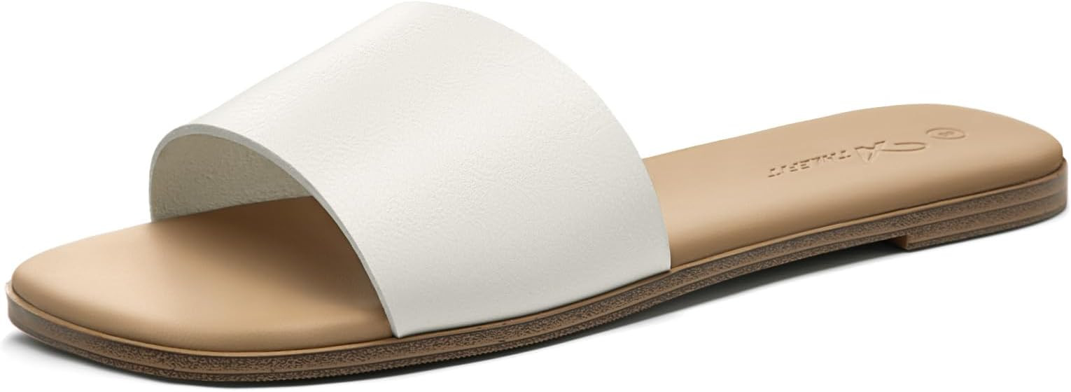 Athlefit Flat Sandals for Women Summer Raffia Square Toe Comfortable Slip On Dressy Casual Slide ... | Amazon (US)