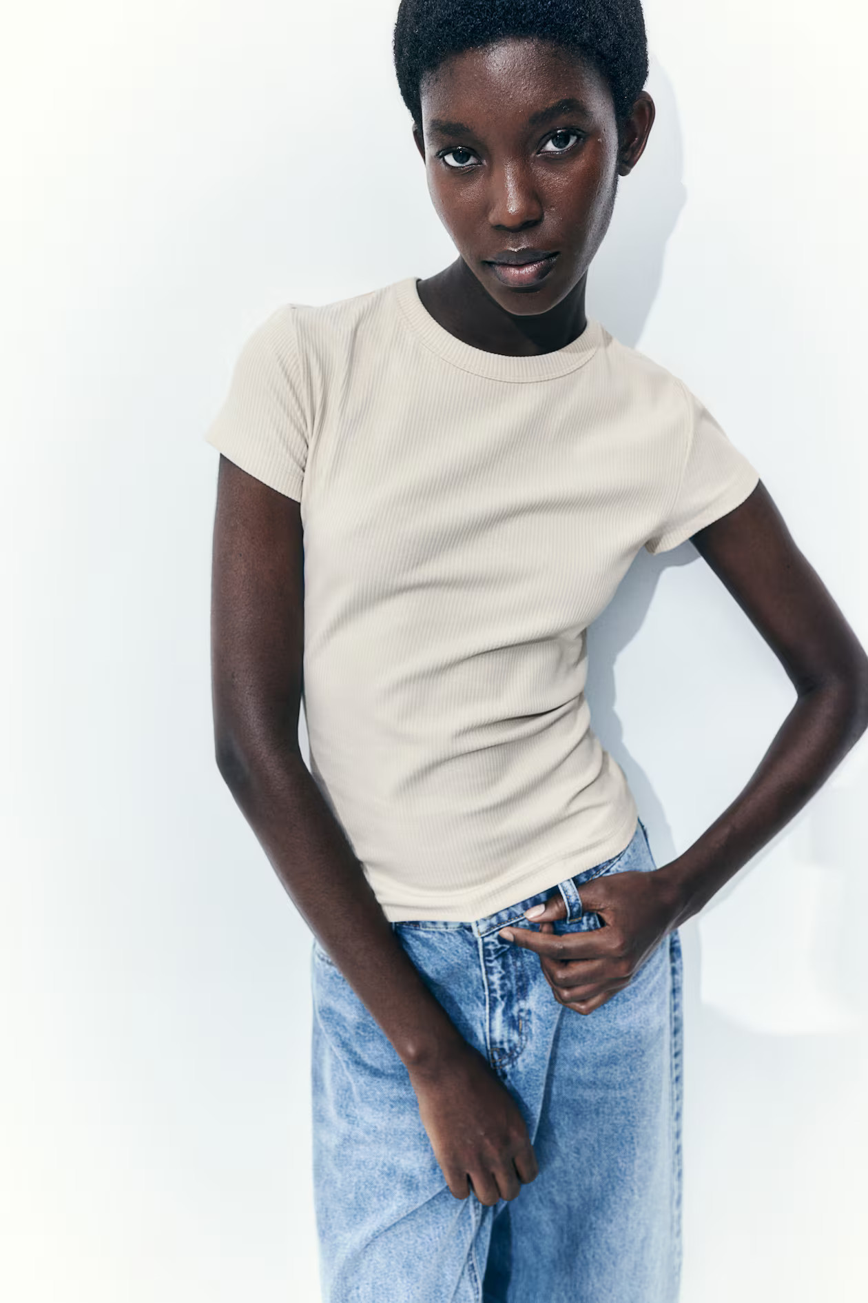 Ribbed T-shirt - White - Ladies | H&M US | H&M (US + CA)