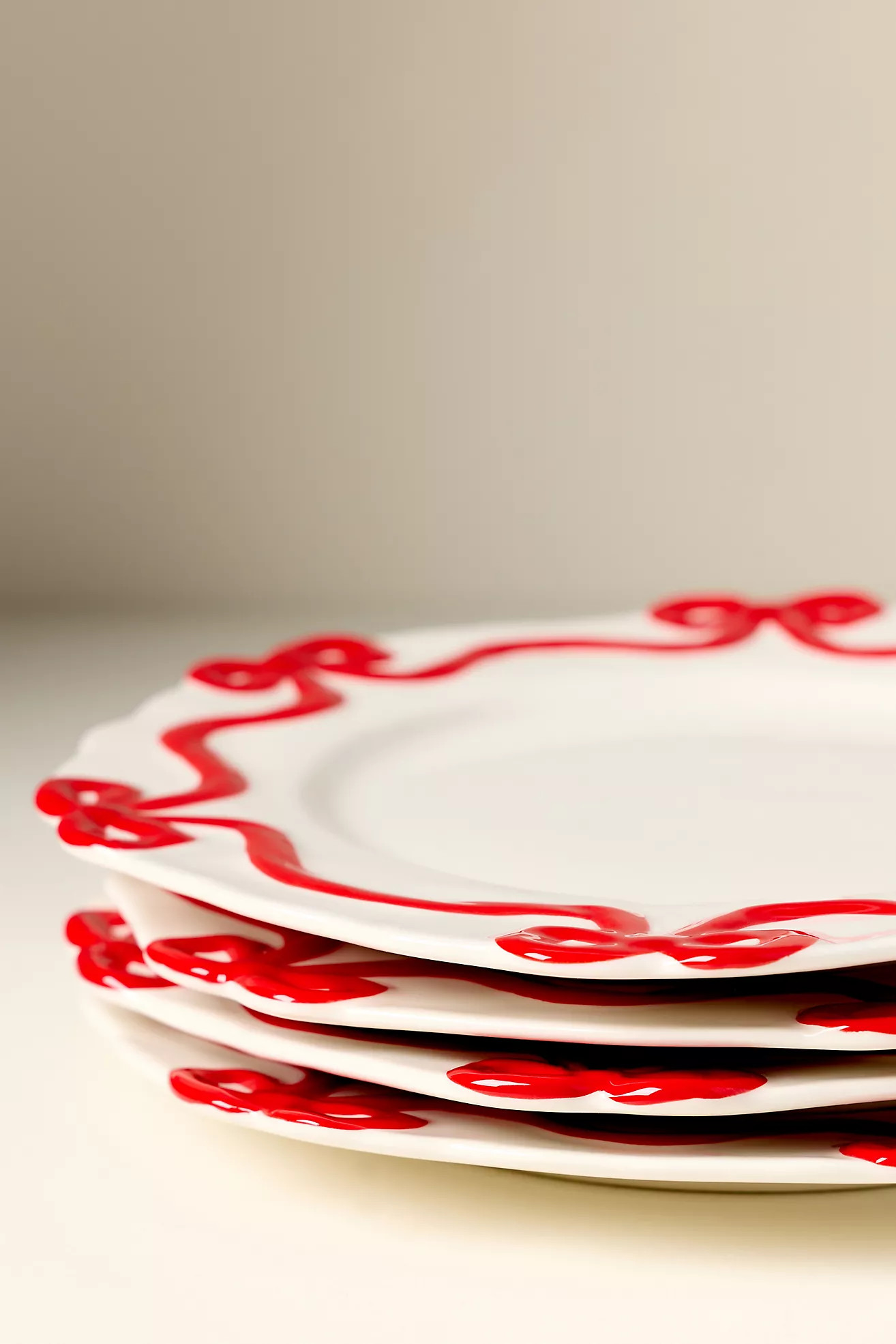 Benedita Bow Stoneware Dinner Plates, Set of 4 | Anthropologie (US)