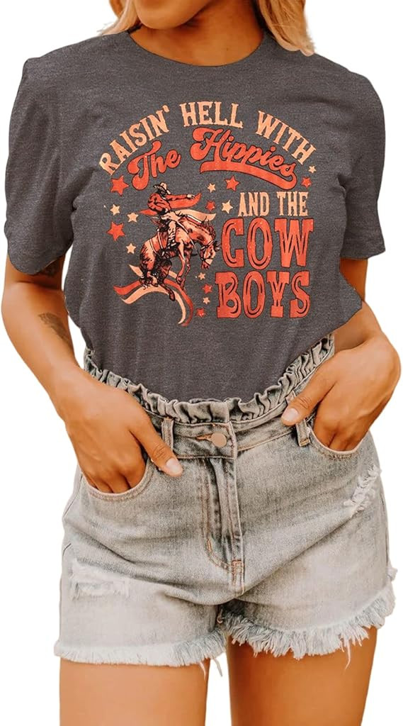 GLIGLITTR Women Western Rodeo T Shirt Country Cowboy Horse Riding Graphic Printed Hippies Retro T... | Amazon (US)