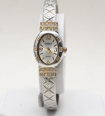 Studio Time Elegant Silver Toned Cuff Band Wristwatch 19mm New Battery 245 | eBay US