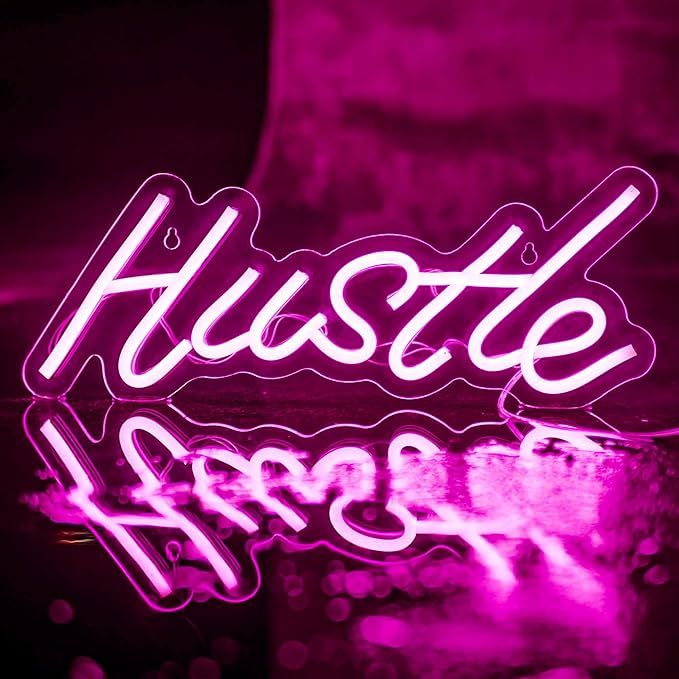ROYOCE Hustle Neon Sign, Neon Lights for Bedroom Wall Decor, Pink, LED Neon Signs (16x7 inch) | Amazon (US)