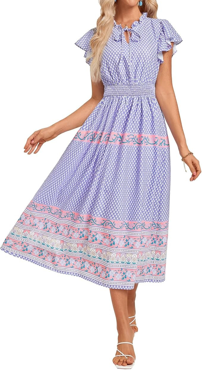 GRACE KARIN Women's Floral Boho Dress Hawaiian Dresse Short Sleeve V Neck Summer Beach Wedding Gu... | Amazon (US)