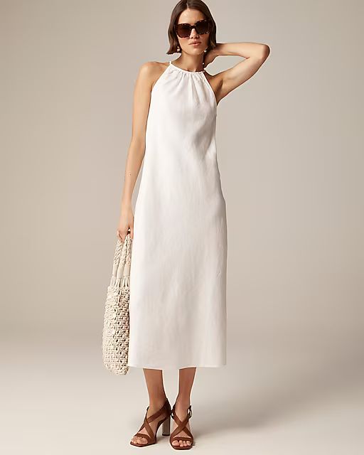 High-neck midi dress in linen | J.Crew US