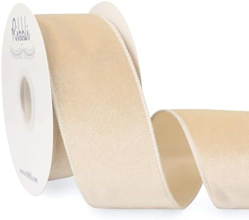 Ribbli Ivory Velvet Wired Ribbon 2.5 Inch Velvet with Satin Christmas Ribbon for Gift Wrapping Ch... | Amazon (US)