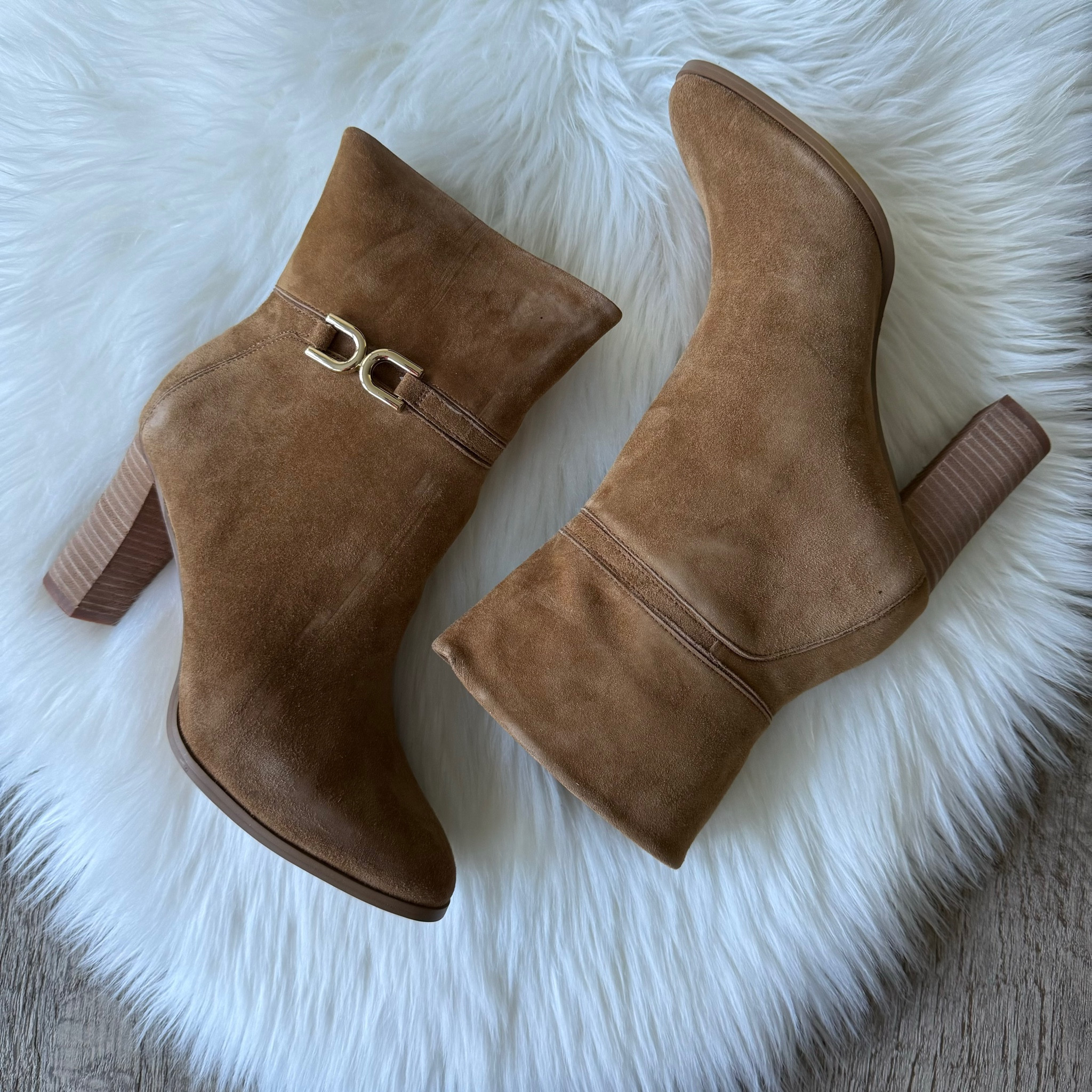 Suede Buckle Heeled Ankle Boot

