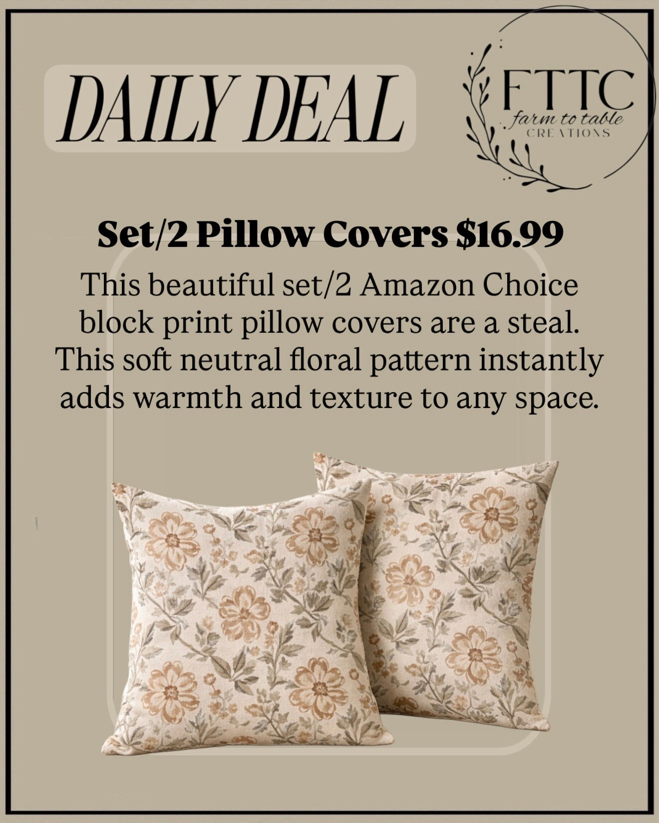 Floral Throw Pillow Covers Set of 2 – Budget-Friendly Neutral Pattern

Follow @farmtotablecreations on Instagram for more cozy home finds 🤍

These Amazon’s Choice pillow covers are such a good find—this soft neutral floral pattern instantly adds warmth and texture to any space. I love how easy they are to mix into your living room or bedroom for a quick refresh without spending a lot. And for just $16.99 for the set of two… it’s one of those deals you don’t want to miss.

#pillows #throwpillows #pillowcovers #homedecor #amazonhome

#LTKSeasonal #LTKSaleAlert #LTKHome