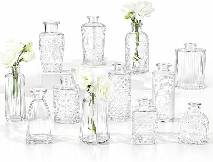 RUCKAE Small Clear Bud Vases Bulk 12 Pack Mini Flower Glass Vases for Centerpiece Table Wedding D... | Amazon (US)