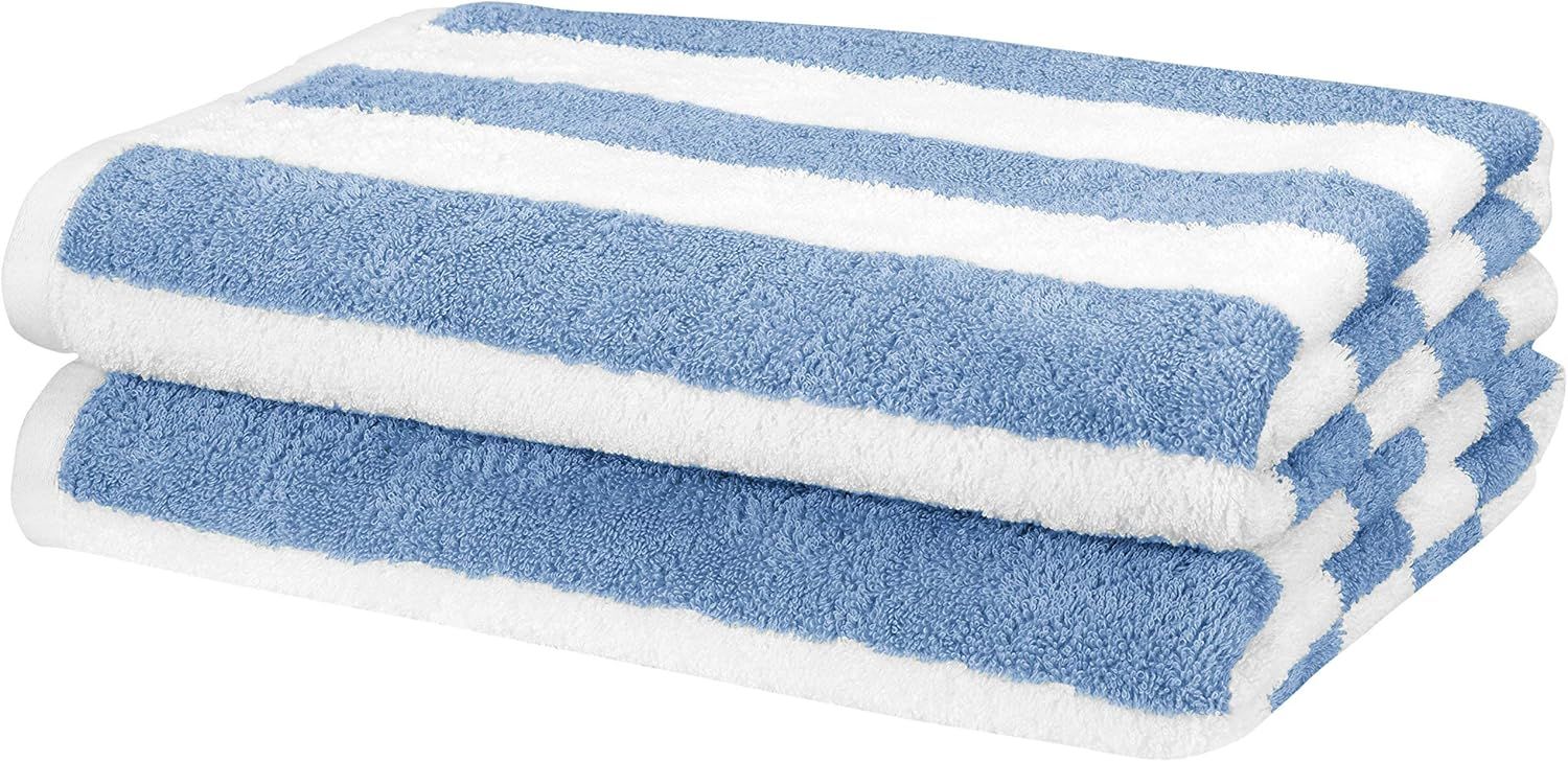 Amazon Basics Cabana Stripe Beach Towel, 2-Pack, Sky Blue, 60" x 30" | Amazon (US)