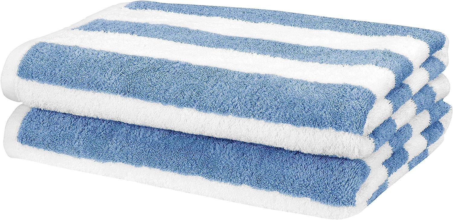 Amazon Basics Cabana Stripe Beach Towel, 2-Pack, Sky Blue, 60" x 30" | Amazon (US)