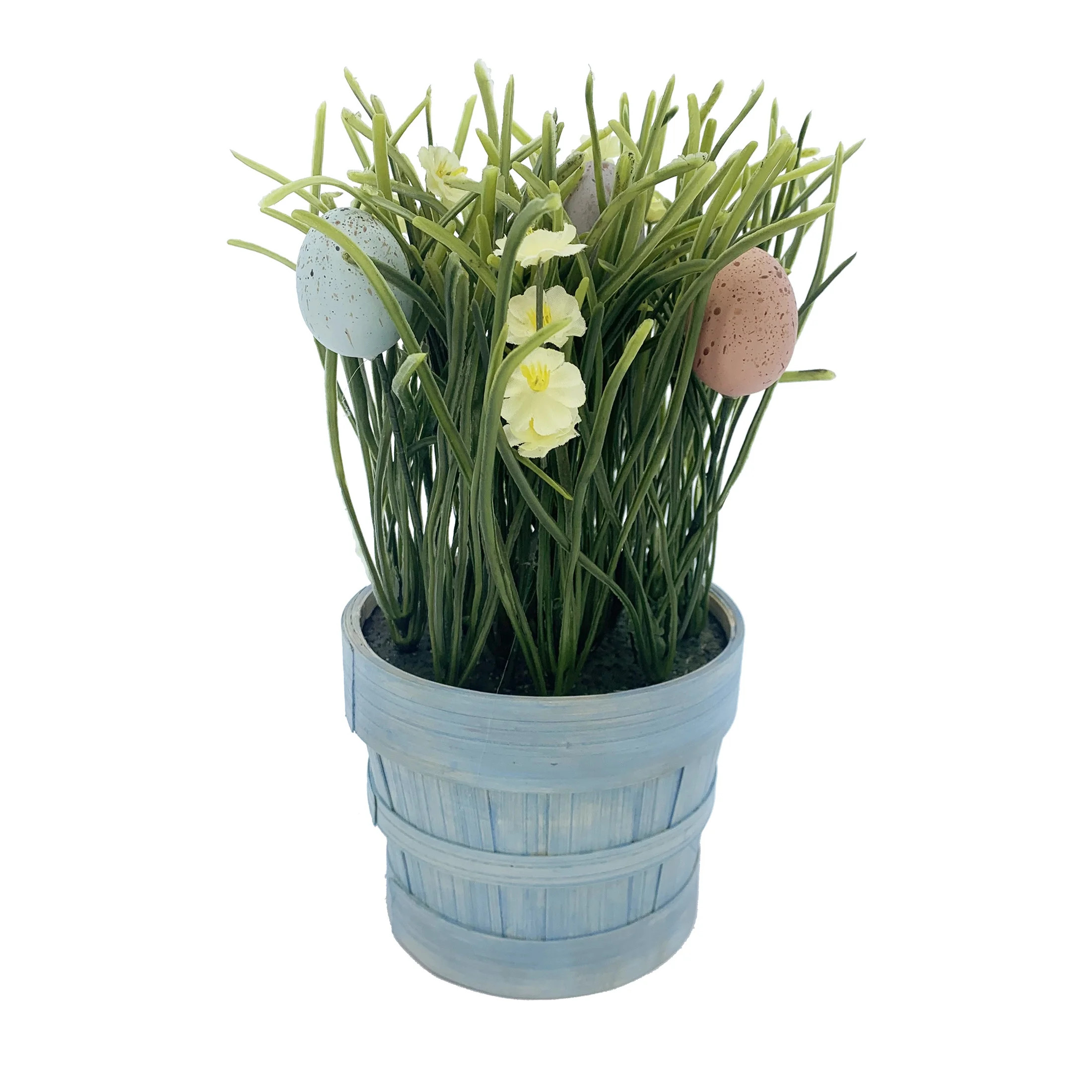 Way To Celebrate Easter Green Grass With Eggs In Blue Bamboo 10" Tall Decoration - Walmart.com | Walmart (US)