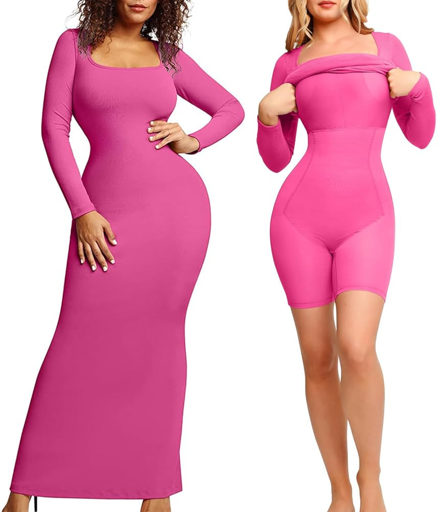 Popilush Shaper Dress Bodycon Maxi/Mini Built in Shapewear Bra 8 in 1 Women Lounge Long Sleeve Dr... | Amazon (US)