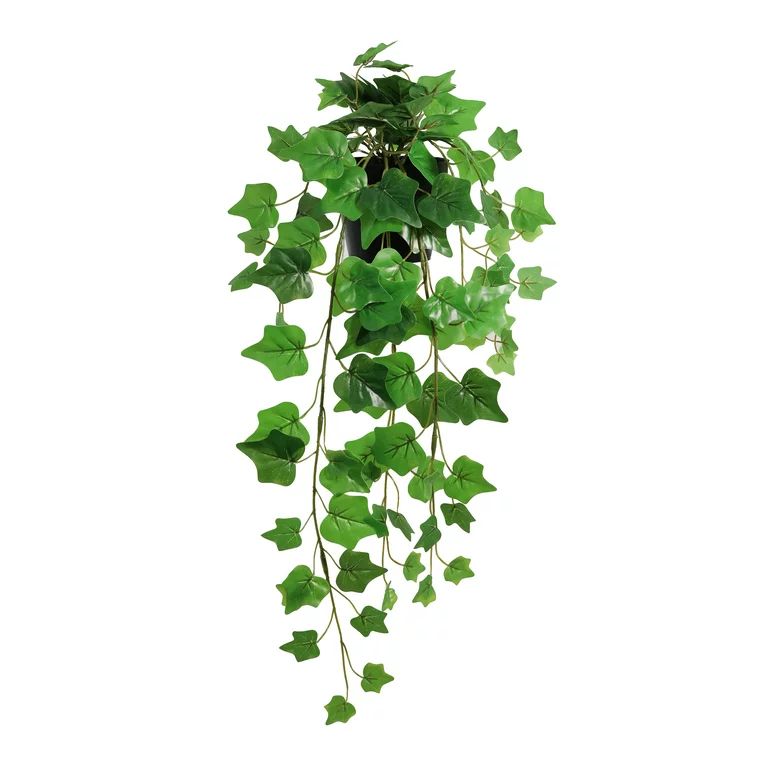 Mainstays 22.8" Tall Artificial Hanging Green Ivy Plant in Black Pot | Walmart (US)