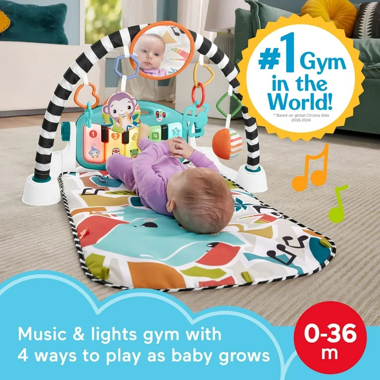 Fisher-Price Glow and Grow Kick & Play Piano Gym Baby Playmat with Musical Learning Toy, Blue | Walmart (US)