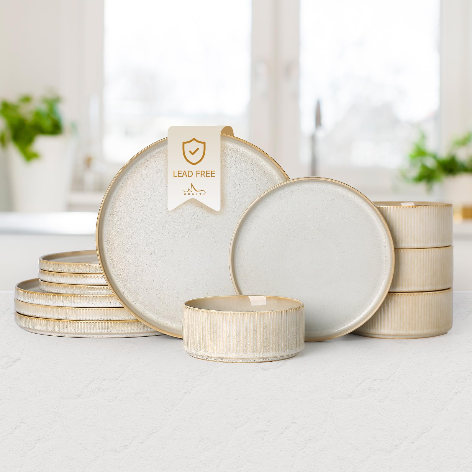 MONITO Ceramic Dinnerware Sets for 4, 12PCS Stoneware Plates and Bowls Sets, Reactive Glaze Dish ... | Amazon (US)