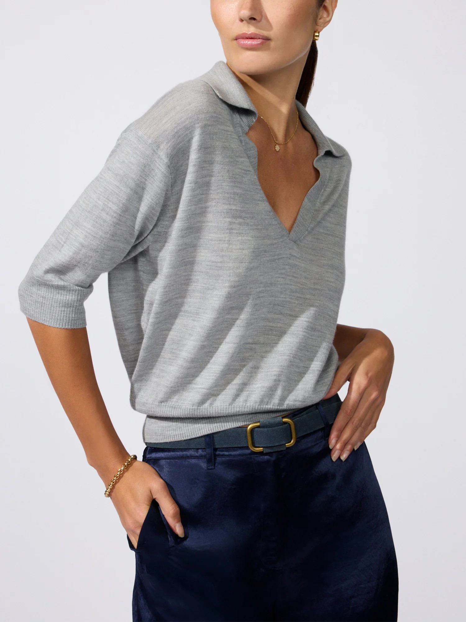 Women's Ciara Polo Sweater in Mineral Mélange | Brochu Walker | Brochu Walker