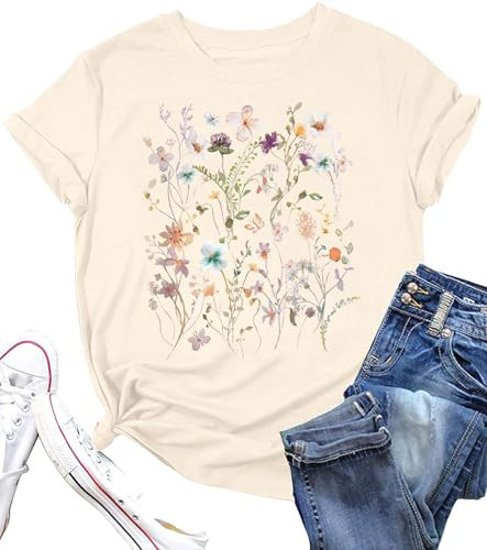 Women Boho Flower T Shirt Vintage Floral Graphic Shirt Botanical Tee Wildflowers Shirts Garden Lover Top | Amazon (US)