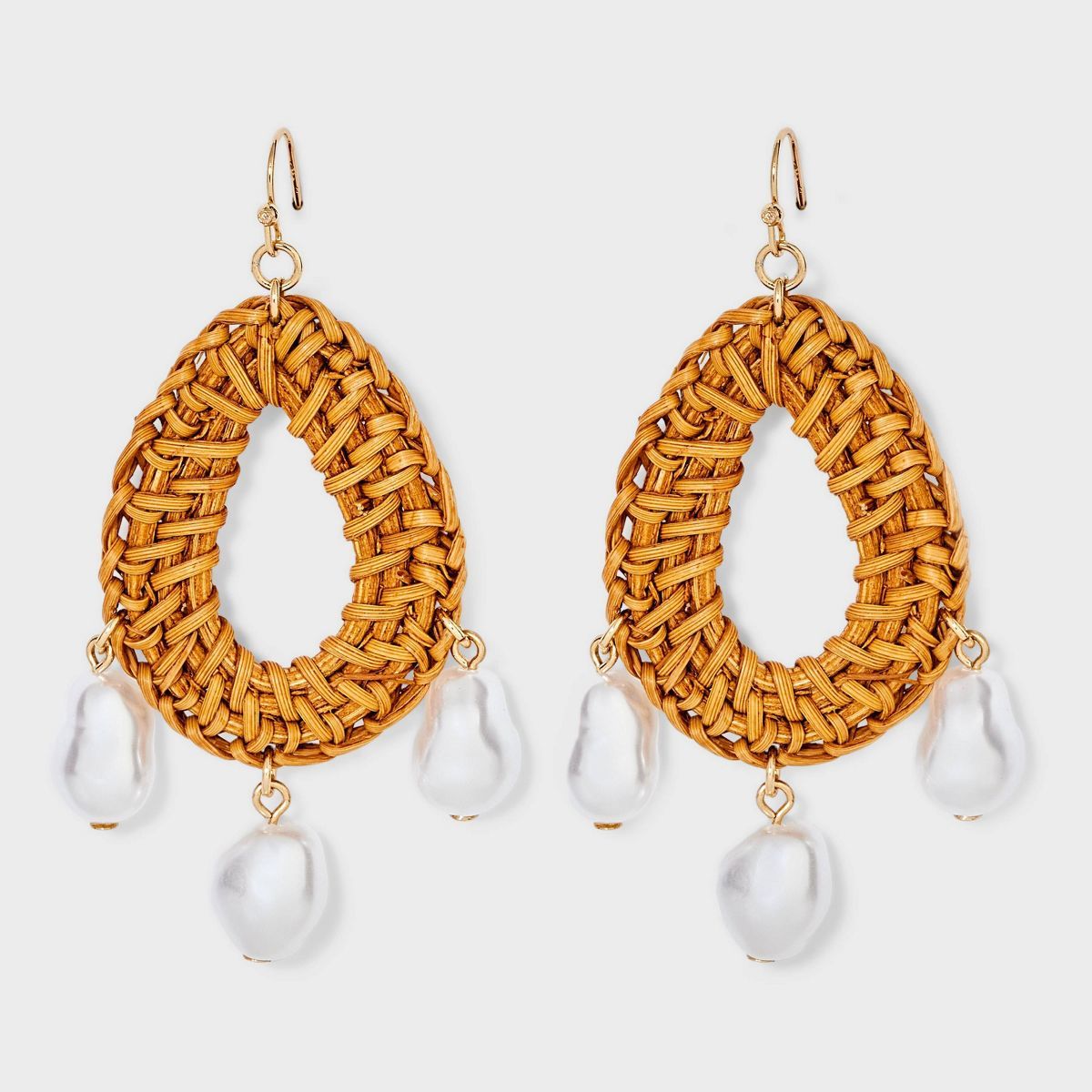 Raffia Oval Pearl Drop Earrings - A New Day™ Gold/Brown | Target