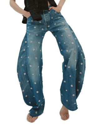 A.W.A.K.E. MODE Studded High Rise Barrel Jeans in Blue Denim  | Bloomingdale's Women | Bloomingdale's (US)