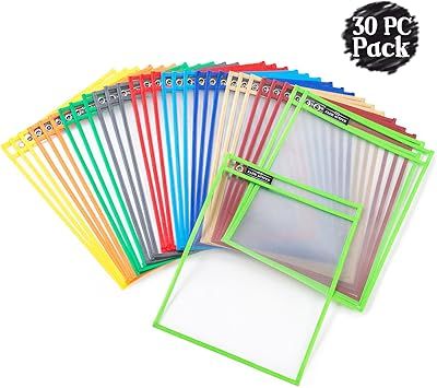 Dry Erase Pockets Sheet Protectors - Reusable + Oversized - Size 10 X 13 Inches - 30 Plastic Slee... | Amazon (US)