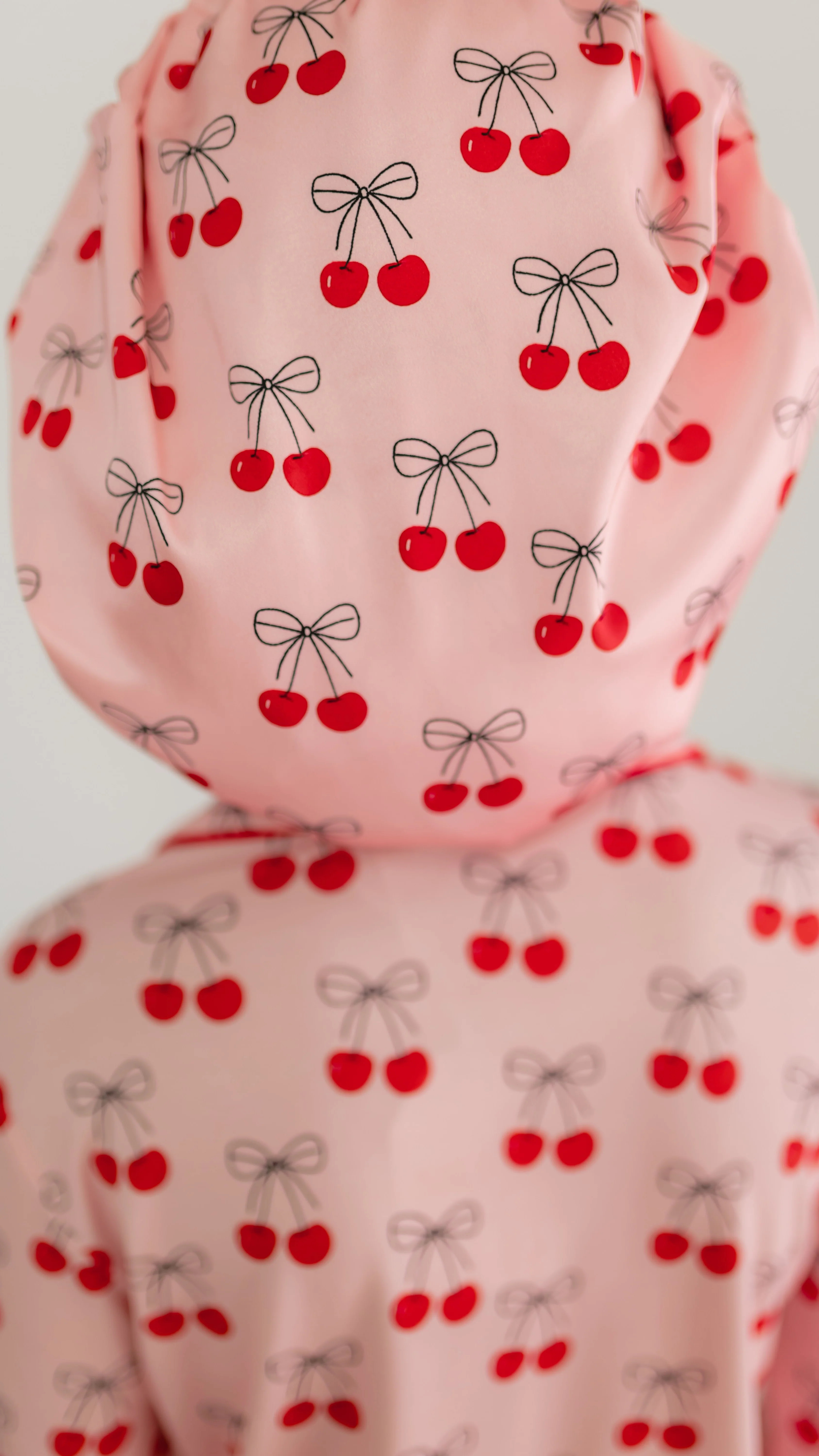 Adult Satin Bonnet in Pink Cherry Bows | Silks Design