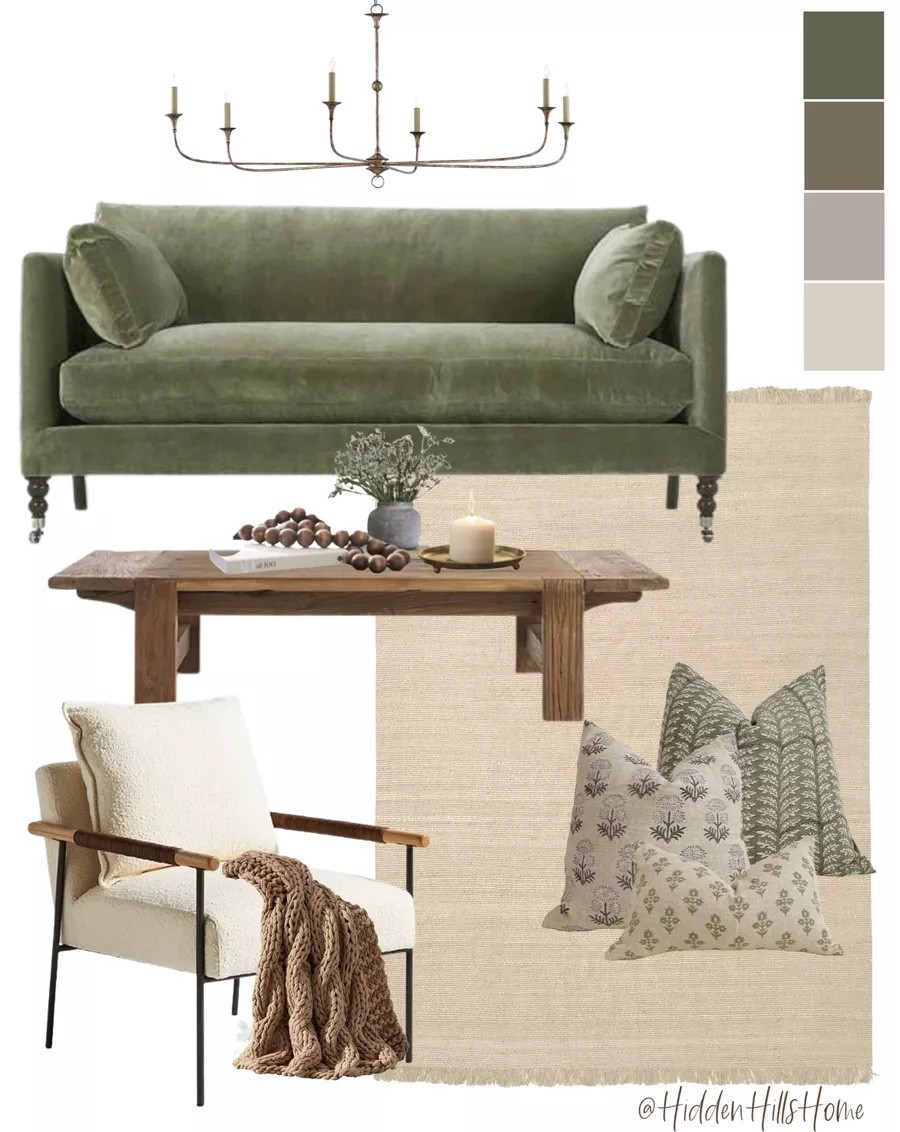living room decor, green sofa, family room decor ideas, coffee table, living room mood board #livingroom

#LTKSeasonal #LTKHome #LTKSaleAlert