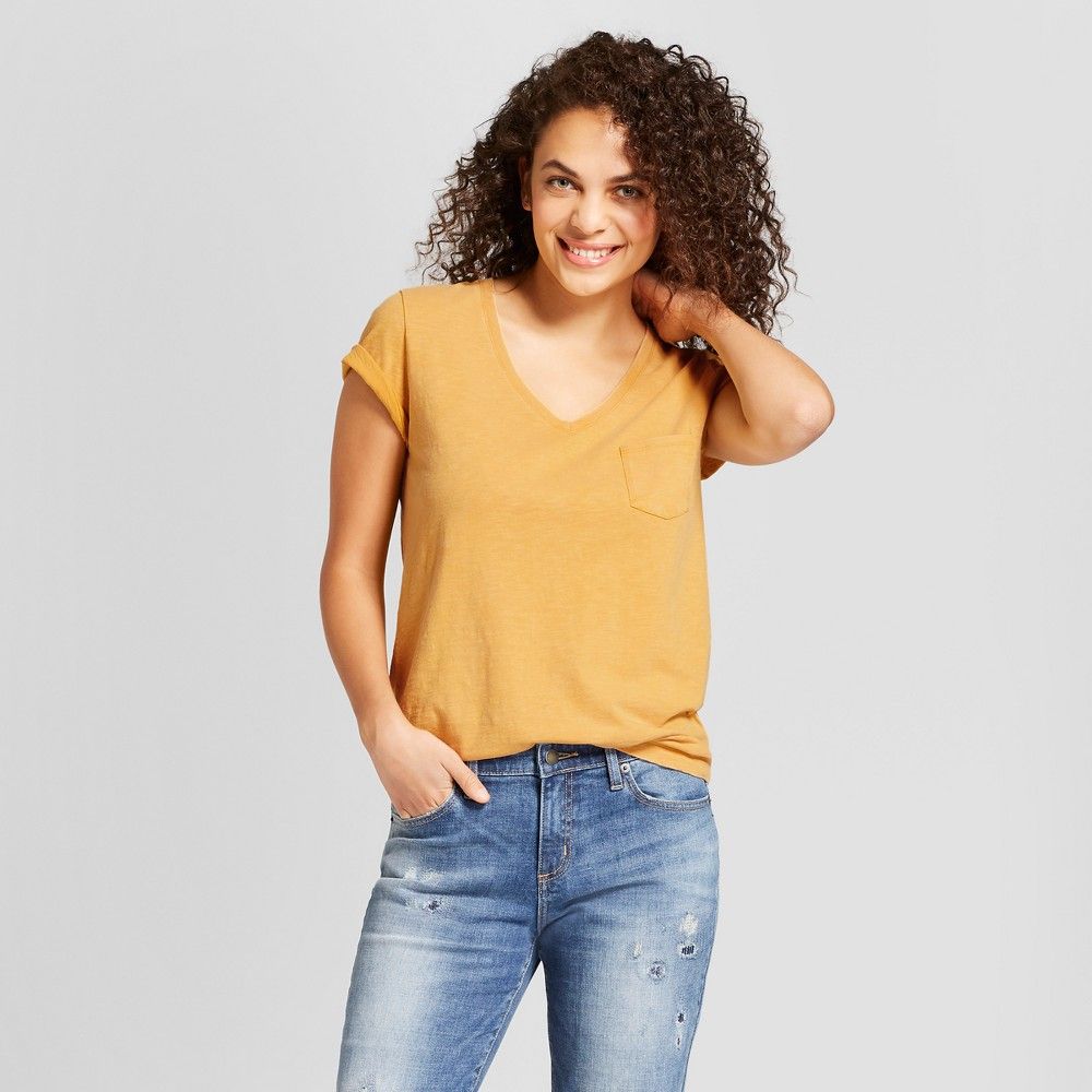 Women's Monterey Pocket V-Neck Short Sleeve T-Shirt - Universal Thread Gold XL | Target