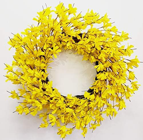 Yellow Forsythia Door Wreath Huashen 24 Inch Spring Front Door Wreath Blossom Cluster Flower Farmhou | Amazon (US)