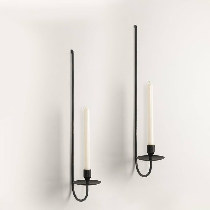 24.8" Iron Metal Wall Candle Sconce Holder, Set of 2 Wall Mount Candle Holders Modern Wall Candle... | Amazon (US)