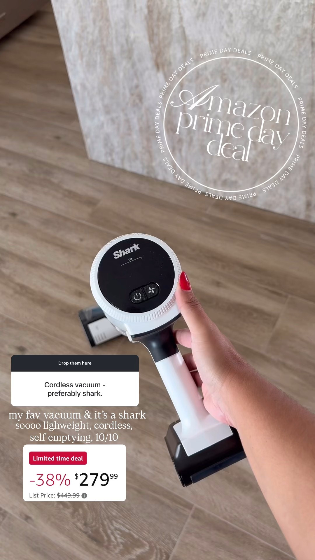 If you’re looking for an amazing vacuum, that’s on sale for prime day this one is it ⭐️ it is so lightweight, cordless, and self empties!

#PrimeDay #AmazonPrimeDay #AmazonHome #AmazonFinds #AmazonMustHave #PrimeDaySale #LTKHome #Shark #CordlessVacuum #Vacuum #VacuumOnSale #SharkVacuum