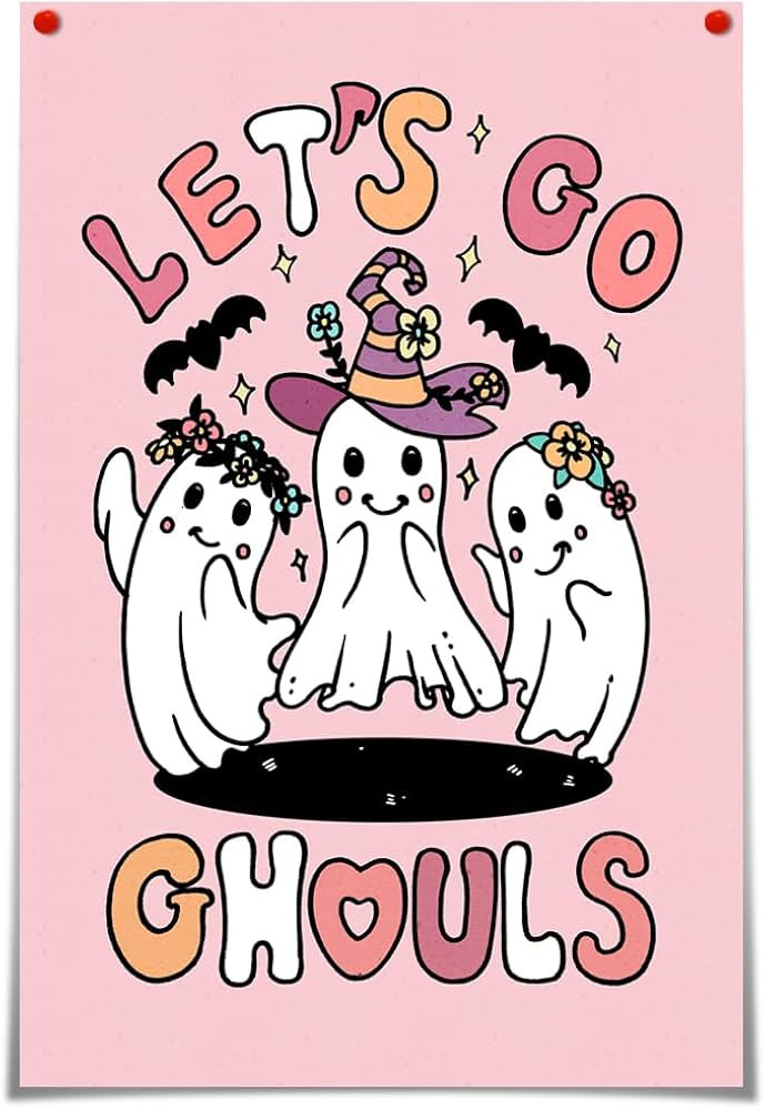 JCCSFF Let's Go Ghouls Canvas Wall Art， Halloween Art Print，Funny pink Cute with Hat Spooky P... | Amazon (US)