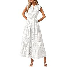 PRETTYGARDEN Womens Boho Maxi Dresses 2026 Summer Floral Lace Eyelet V Neck Spring Wedding Guest ... | Amazon (US)