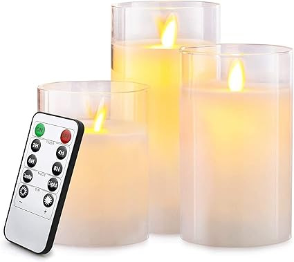 Lezonic Glass LED Flameless Candles Battery Operated with Flickering Moving Wicks, Pack of 3 (D 3... | Amazon (US)